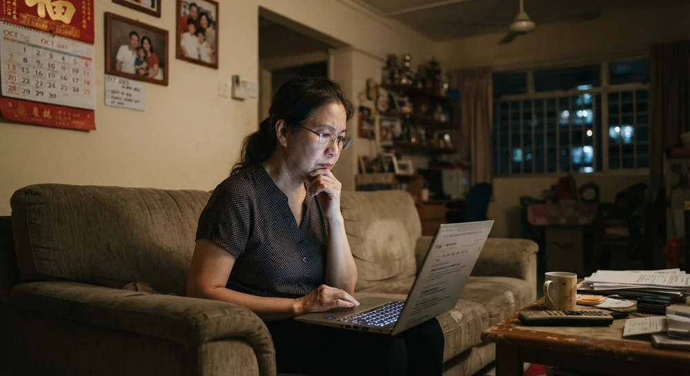 A parent researching learning support on a laptop